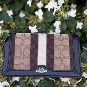 Coach Anna Foldover Clutch Crossbody In Signature Jacquard With Stripes